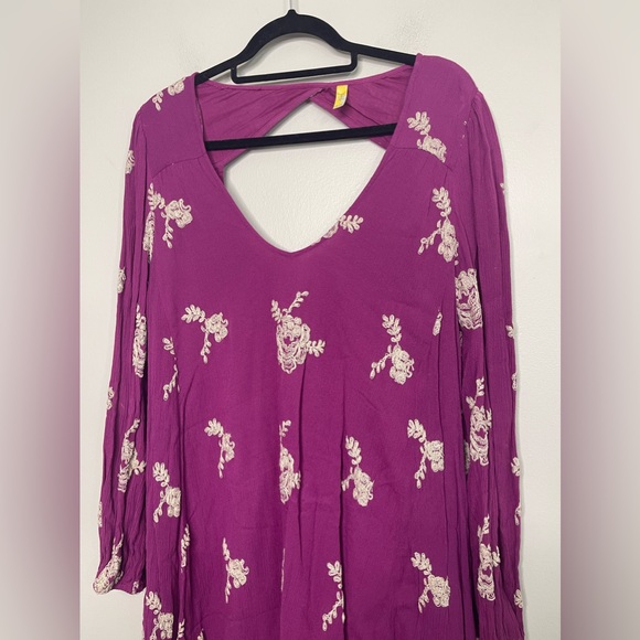 Free People Austin Emma Floral Embroidered Mini Swing Dress Boho Hippie Sz L - Picture 5 of 13